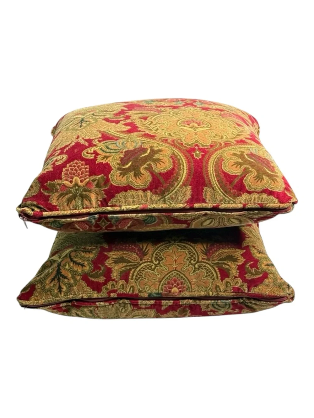Ralph Lauren 𑗋 2 Red Jardiniere Velvet Throw Pillows 𑗋 Bed Sofa 𑗋 New Bohemian